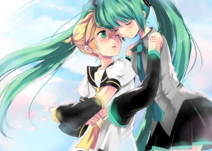 hatsune miku and kagamine len (vocaloid) drawn by hikari_no