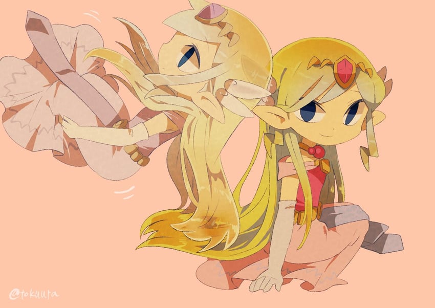 princess zelda and toon zelda (the legend of zelda and 2 more) drawn by tokuura