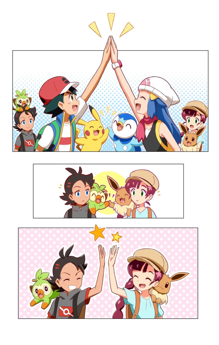 pikachu, dawn, ash ketchum, eevee, piplup, and 3 more (pokemon and 1 more) drawn by haruhi_(xy161027z)