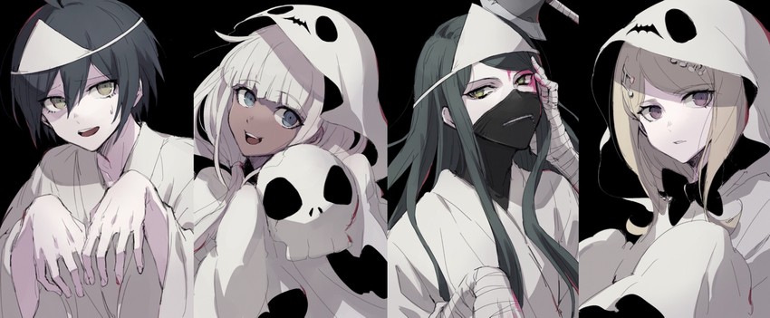 saihara shuichi, akamatsu kaede, yonaga angie, and shinguji korekiyo (danganronpa and 1 more) drawn by asuna_(doruru-mon)