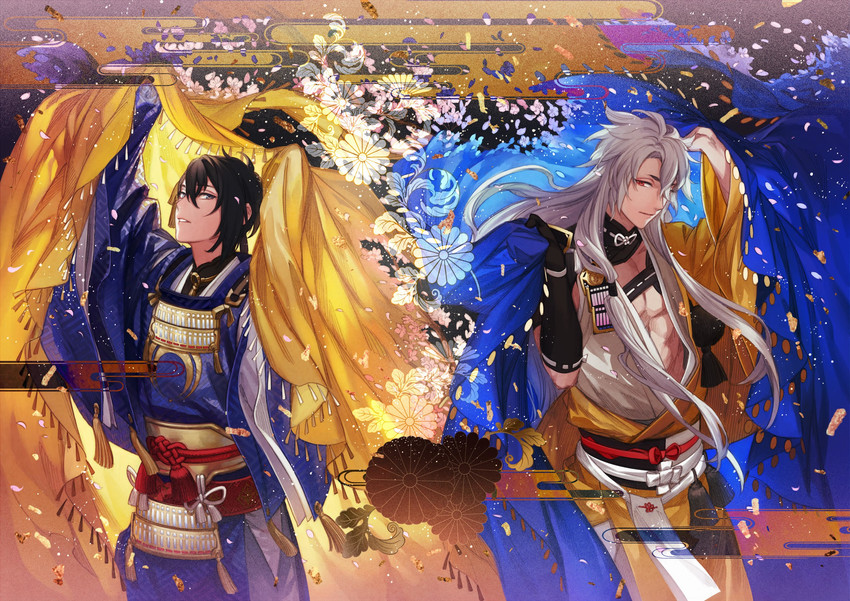 mikazuki munechika and kogitsunemaru (touken ranbu) drawn by kazari_tayu