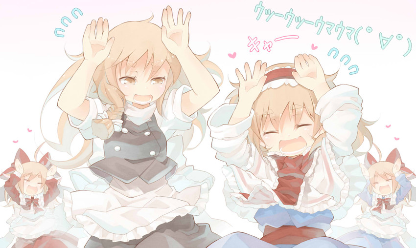 kirisame marisa, alice margatroid, shanghai doll, and hourai doll (touhou) drawn by shunsuke