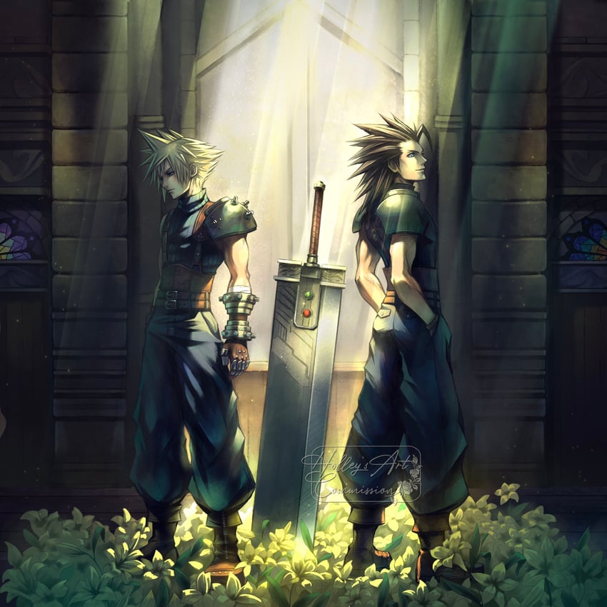 cloud strife and zack fair (final fantasy and 4 more) drawn by hollypolllyy