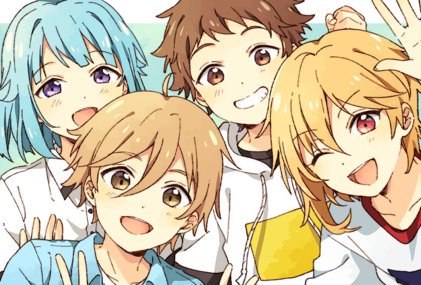 shino hajime, nito nazuna, mashiro tomoya, and tenma mitsuru (ensemble stars!) drawn by nimaro0129