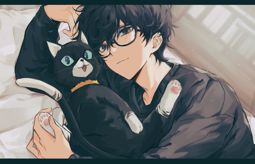 amamiya ren and morgana (persona and 1 more) drawn by mnce_o