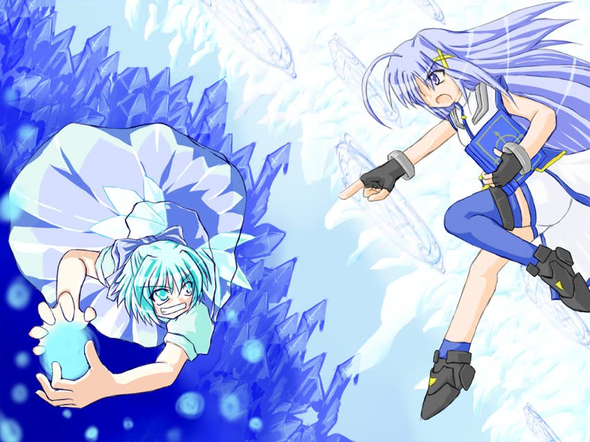 cirno, reinforce zwei, and book of the azure sky (touhou and 3 more) drawn by miyabi_sachi