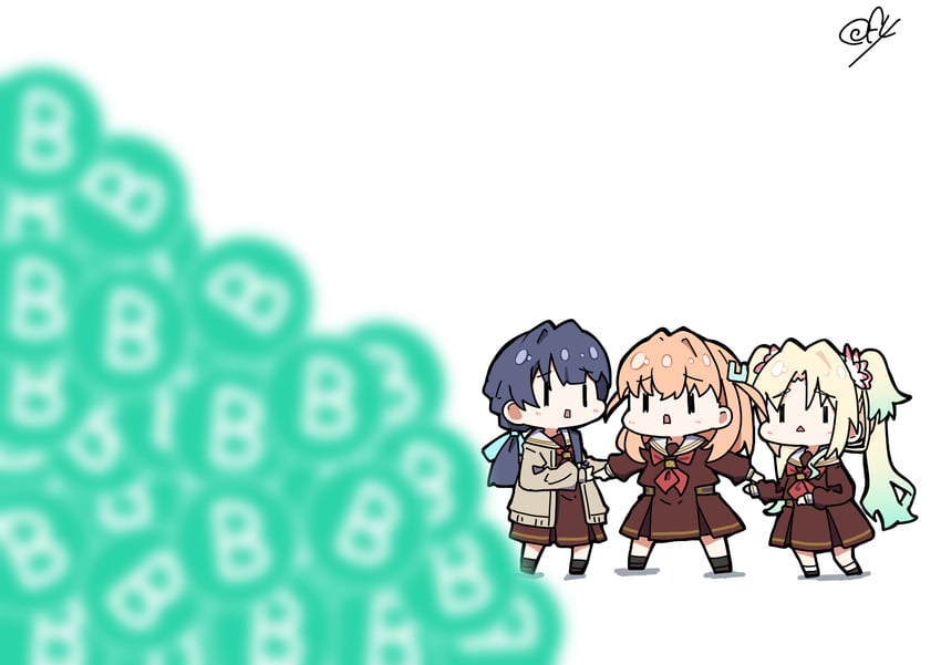 hinoshita kaho, murano sayaka, and osawa rurino (love live! and 1 more) drawn by oofushi_ao