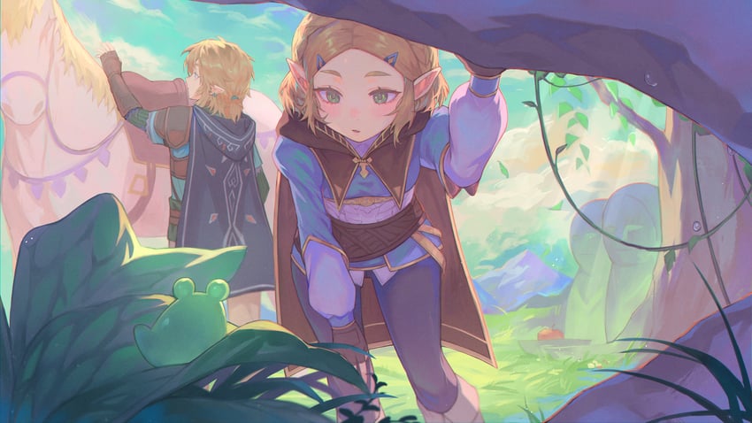 link and princess zelda (the legend of zelda and 1 more) drawn by kiwwwwwi