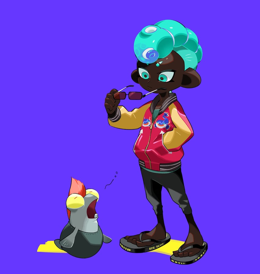 octoling player character, octoling girl, and smallfry (splatoon and 1 more) drawn by kanianoreki