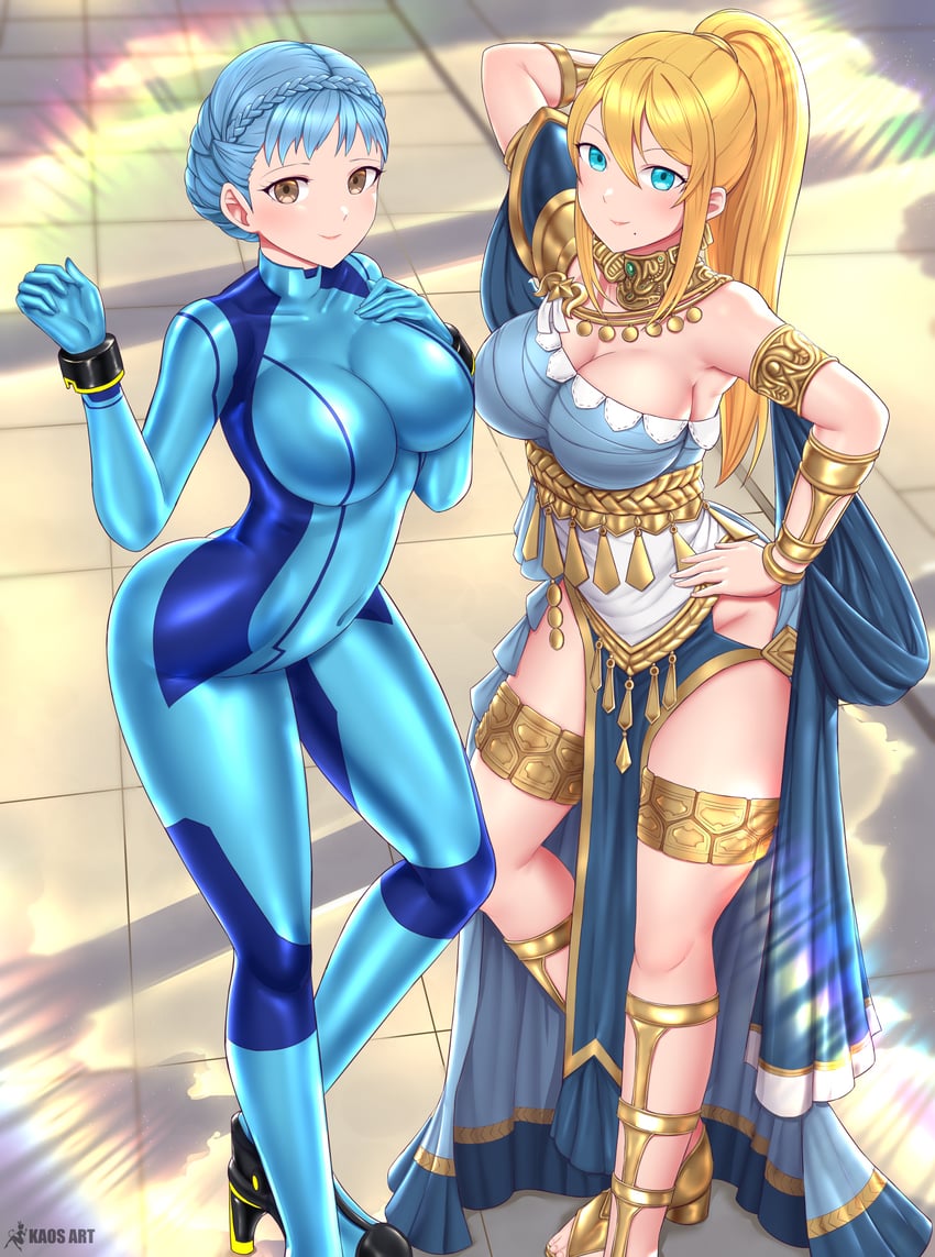 samus aran and marianne von edmund (fire emblem and 2 more) drawn by kaos_art