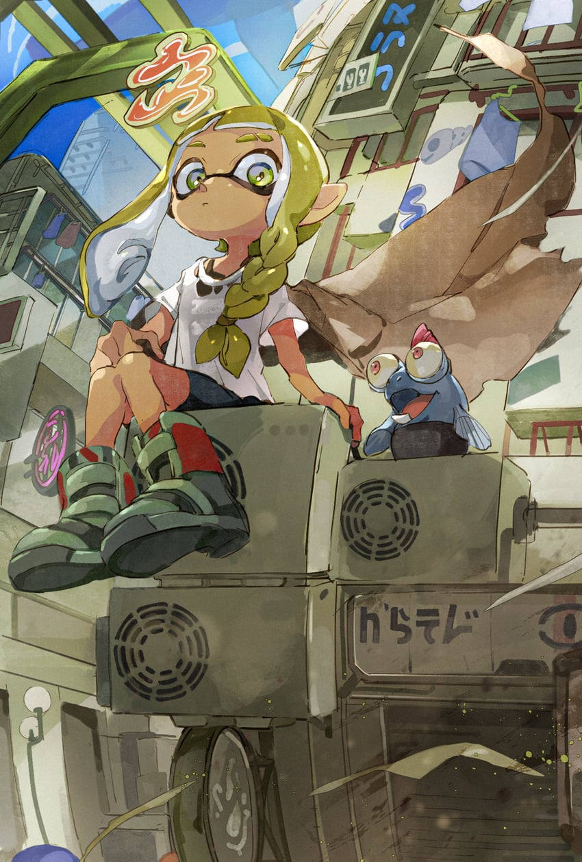 inkling player character, inkling girl, smallfry, agent 3, and veronika (splatoon and 1 more) drawn by mkakimikan