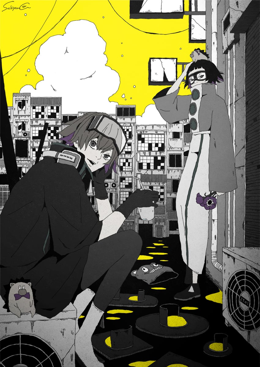 nira-chan and uniguri (zutto mayonaka de ii no ni and 1 more) drawn by sakiyama8ma