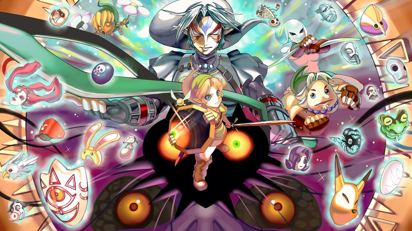 link, young link, majora, fierce deity, tatl, and 4 more (the legend of zelda and 1 more) drawn by shiro_murasaki