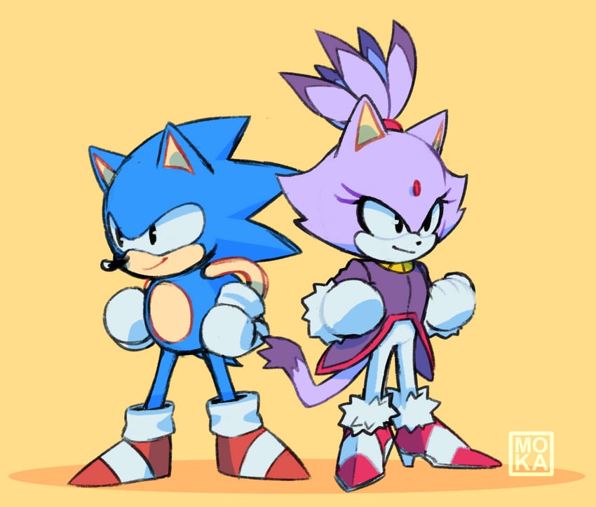 sonic the hedgehog, blaze the cat, and classic sonic (sonic and 1 more) drawn by moka_(coffeebear-sama)