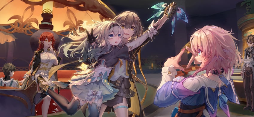 trailblazer, firefly, stelle, march 7th, dan heng, and 2 more (honkai and 1 more) drawn by feng_(zflpyj456852)