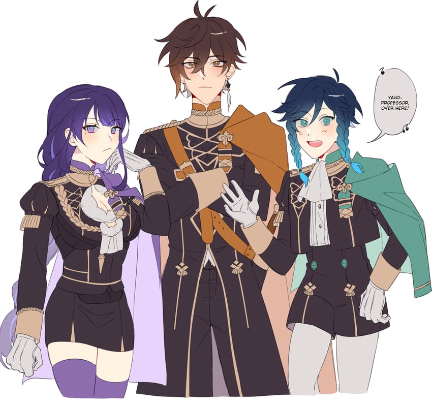 raiden shogun, zhongli, and venti (genshin impact and 2 more) drawn by majunjuu