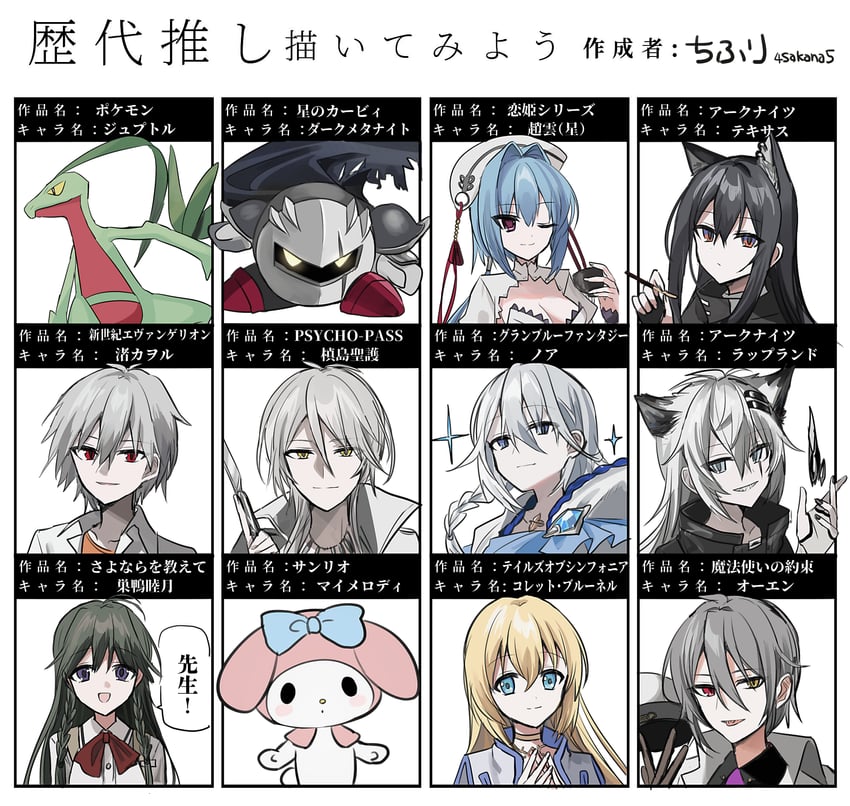 texas, lappland, nagisa kaworu, my melody, colette brunel, and 7 more (pokemon and 12 more) drawn by chihuri