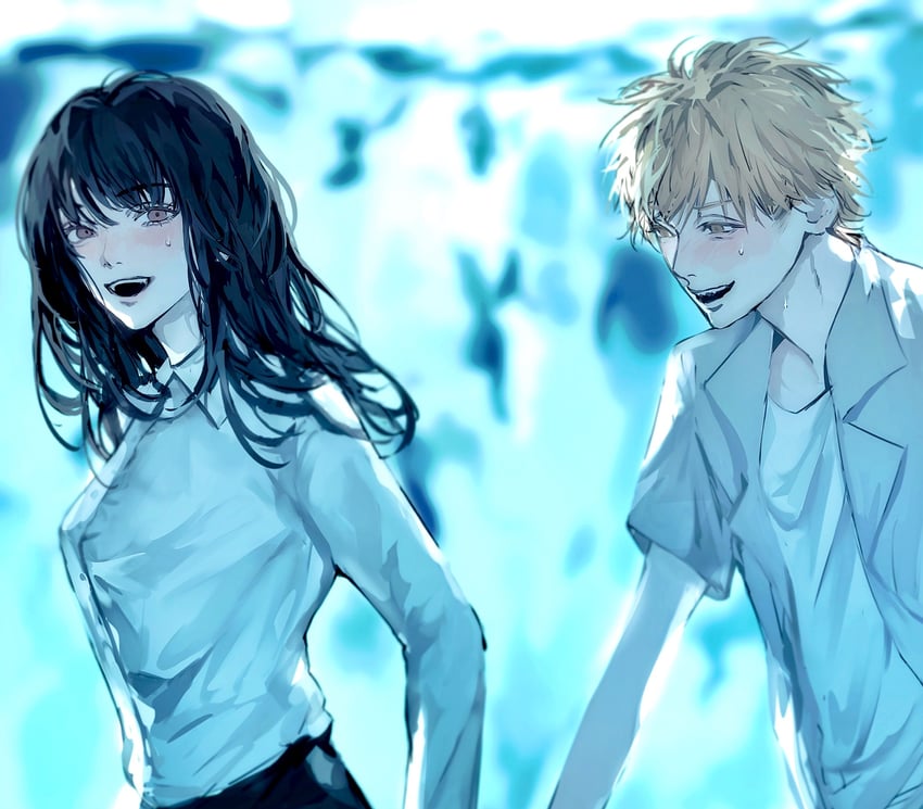 denji and mitaka asa (chainsaw man) drawn by inuo_(inuo_x)