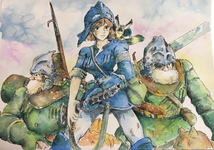 nausicaa, teto, and mito (studio ghibli and 1 more) drawn by miyazaki_hayao and pochomukin0808