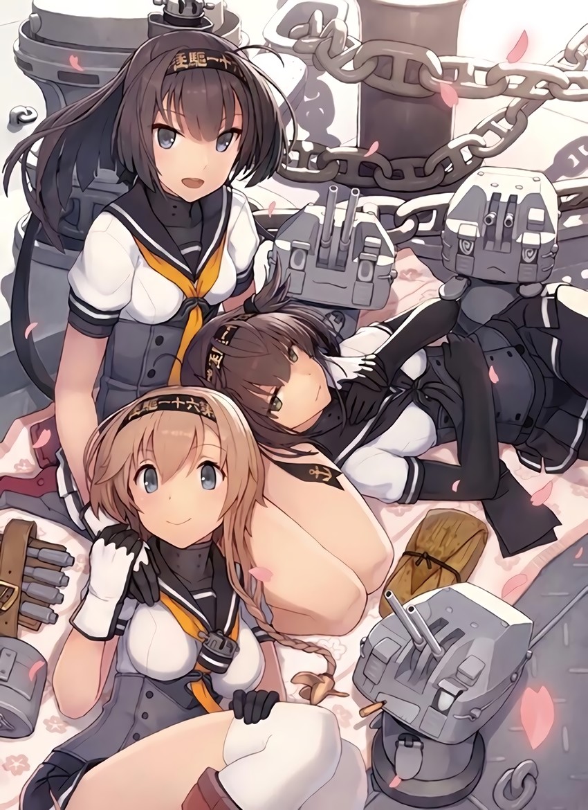 hatsuzuki, akizuki, teruzuki, and chou-10cm-hou-chan (kantai collection) drawn by shizuma_yoshinori