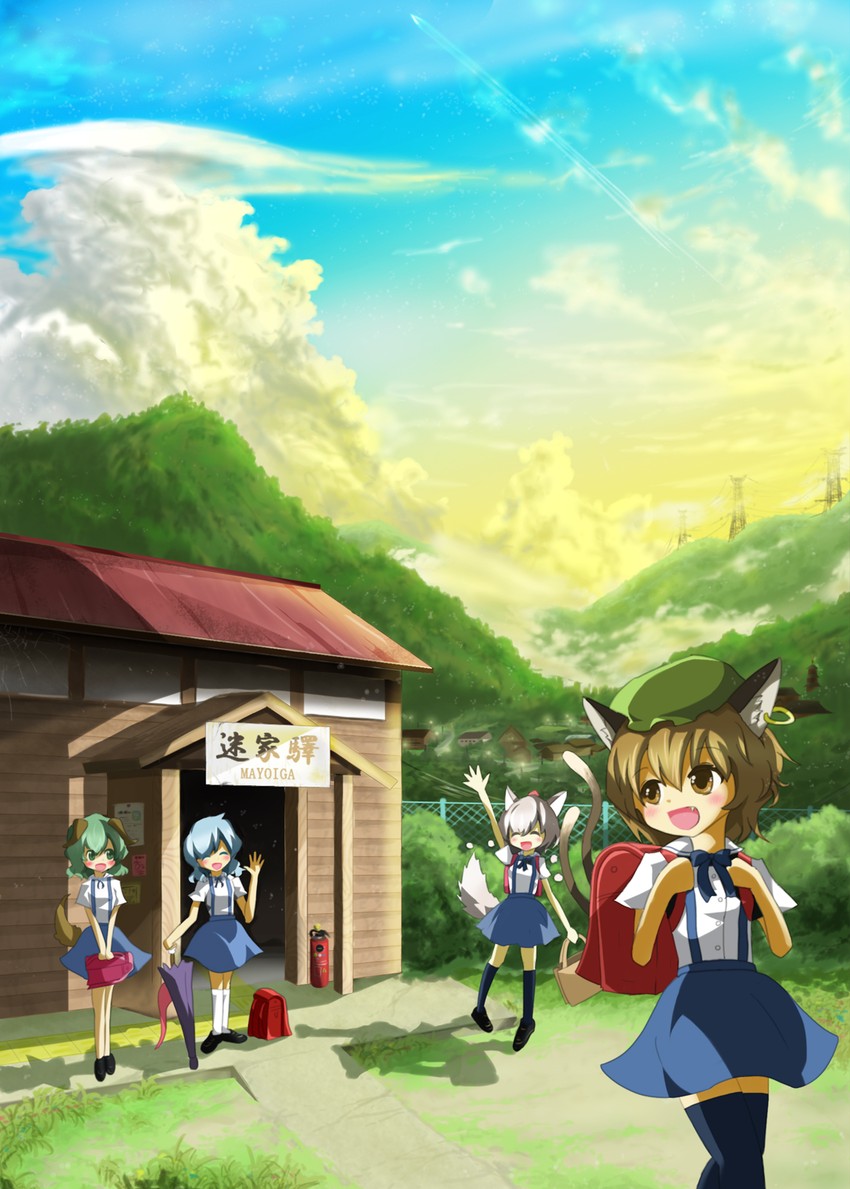 inubashiri momiji, chen, tatara kogasa, and kasodani kyouko (touhou) drawn by akashic_randomizer