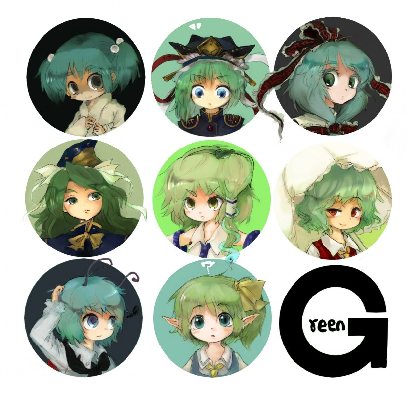 kochiya sanae, kazami yuuka, kagiyama hina, daiyousei, wriggle nightbug, and 3 more (touhou) drawn by k_no_hito