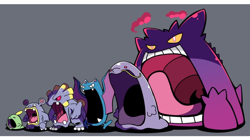 gengar, golbat, gulpin, swalot, loudred, and 2 more (pokemon) drawn by fukidashi_cotton