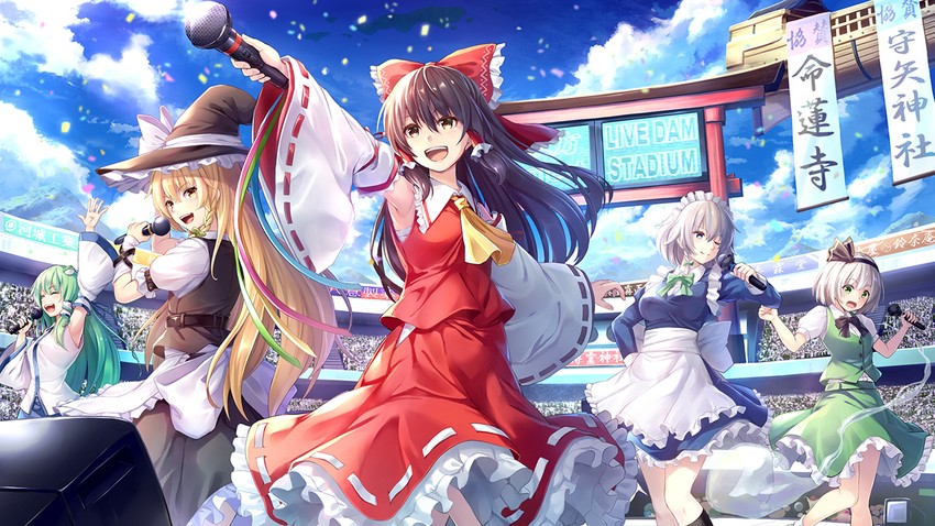 hakurei reimu, kirisame marisa, izayoi sakuya, kochiya sanae, and konpaku youmu (touhou) drawn by noe_noel