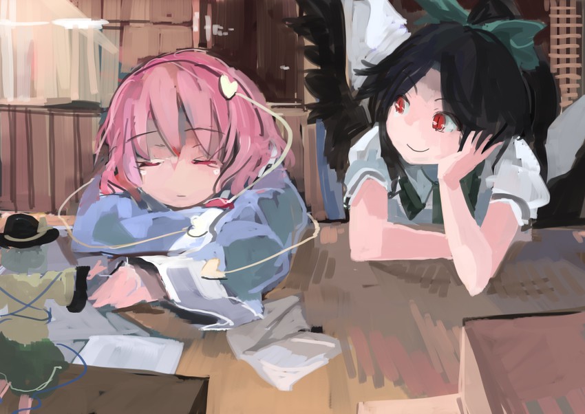 komeiji koishi, komeiji satori, and reiuji utsuho (touhou) drawn by ichiba_youichi