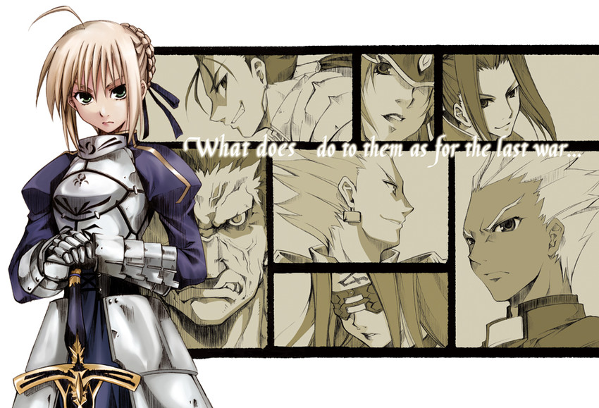 artoria pendragon, saber, gilgamesh, cu chulainn, archer, and 4 more (fate and 1 more) drawn by inui_sekihiko