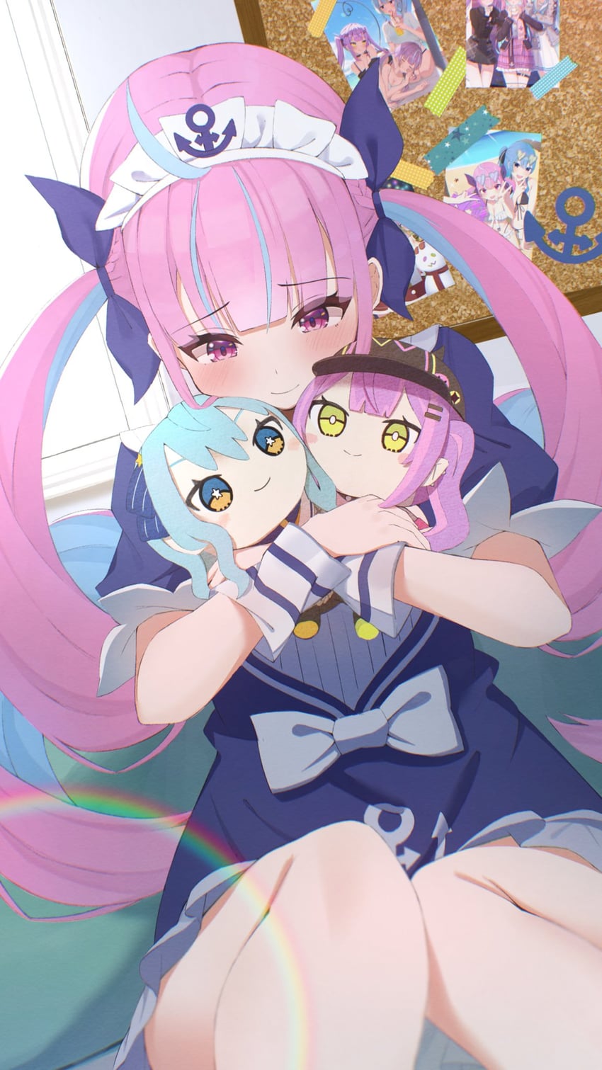 hoshimachi suisei, minato aqua, and tokoyami towa (hololive) drawn by sukesan_(user_pyhe5555)