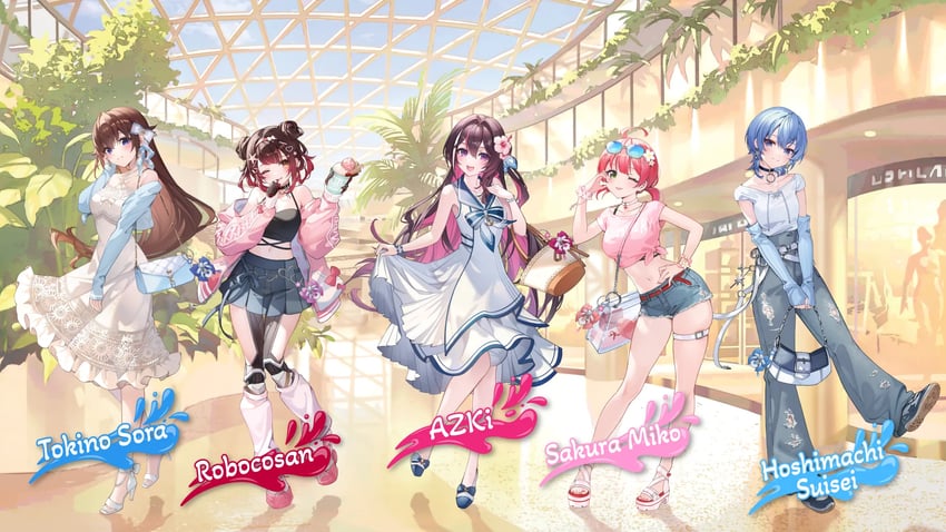 hoshimachi suisei, sakura miko, azki, tokino sora, and roboco-san (hololive) drawn by noir_eku