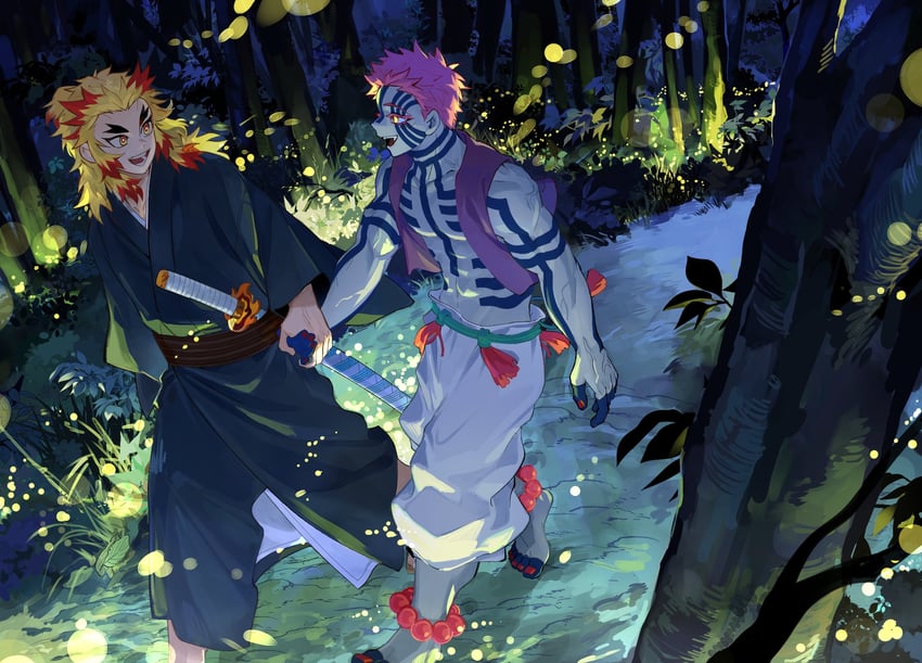 rengoku kyoujurou and akaza (kimetsu no yaiba) drawn by chrispplus