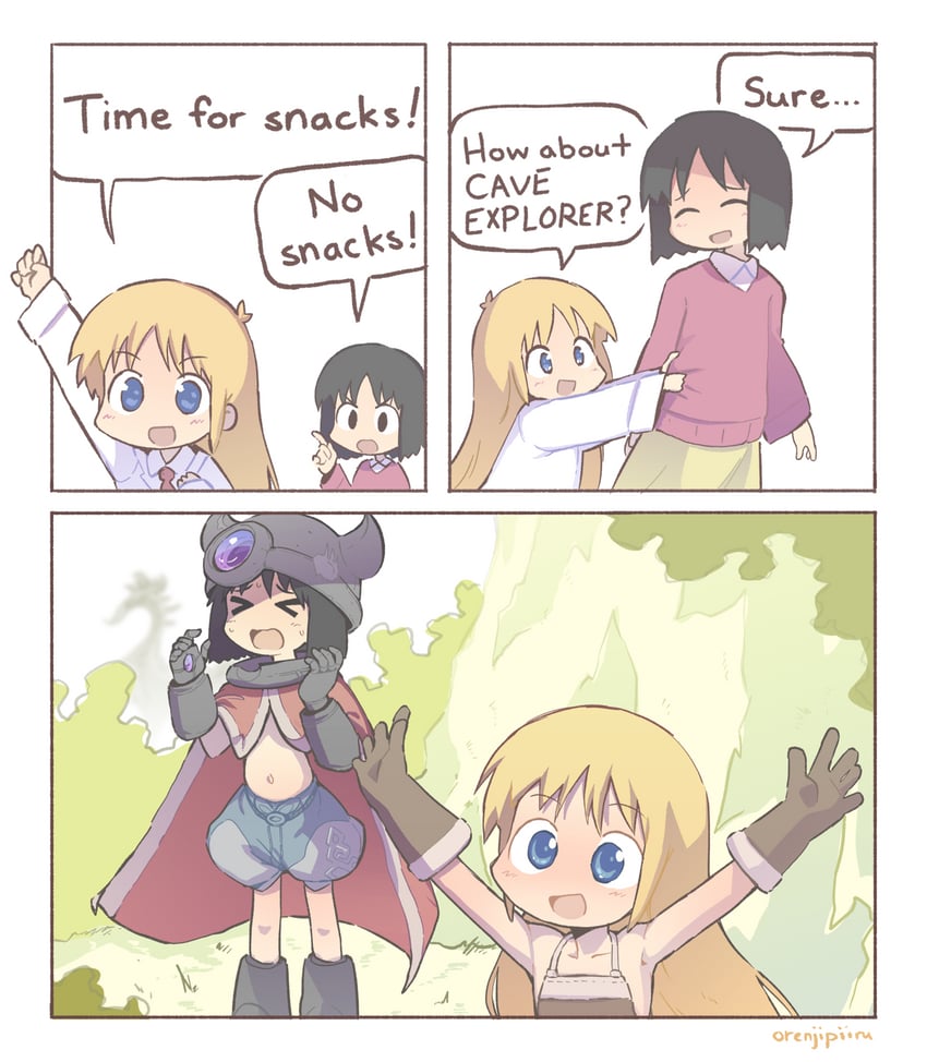 shinonome nano, reg, riko, and professor shinonome (made in abyss and 1 more) drawn by orenjipiiru