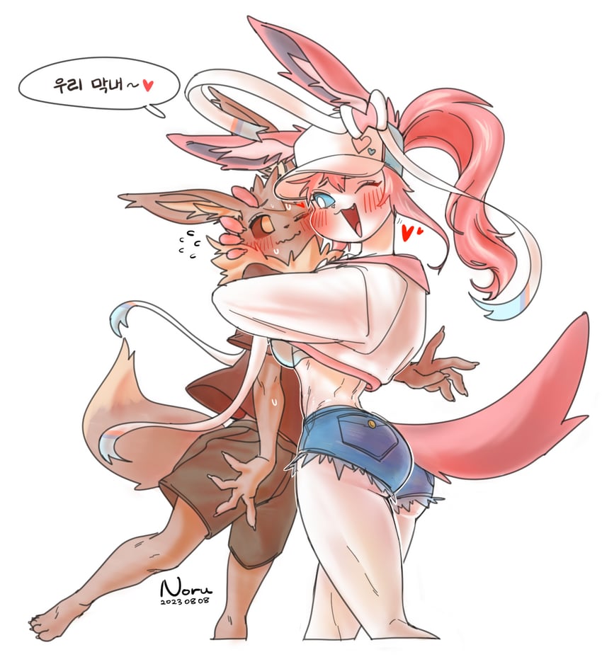 eevee and sylveon (pokemon) drawn by noru_(noruru3737)