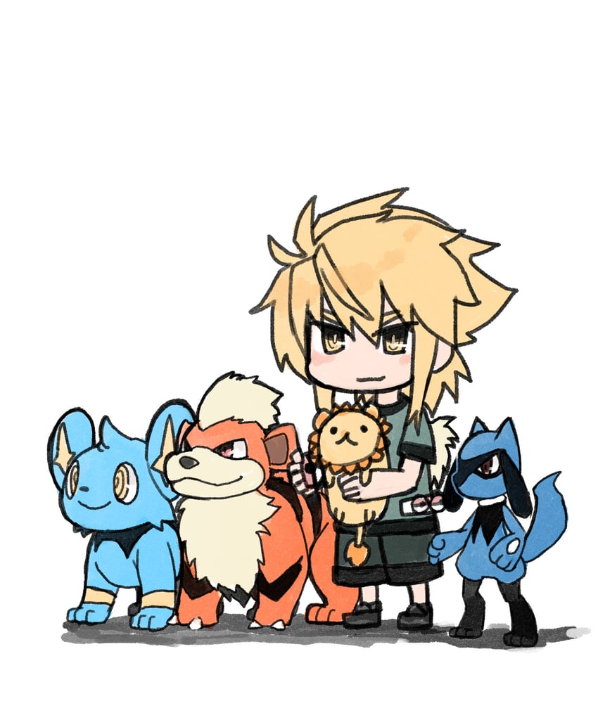 riolu, shinx, growlithe, pon de lion, and shidou maki (pokemon and 2 more) drawn by rou_honoo
