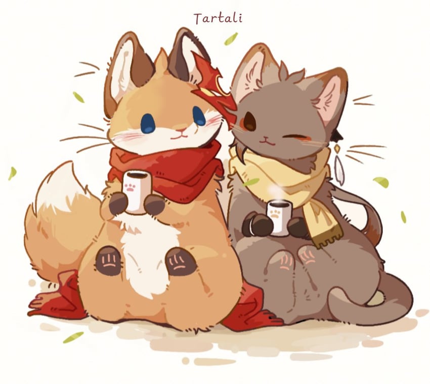 zhongli and tartaglia (genshin impact) drawn by huliye6