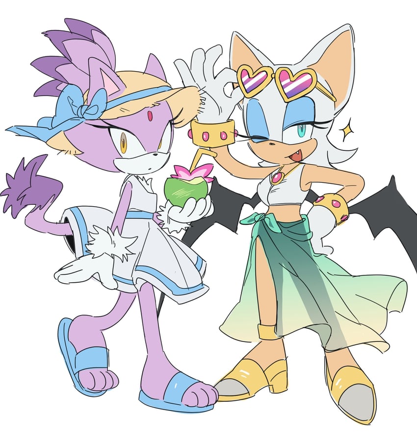 blaze the cat and rouge the bat (sonic and 1 more) drawn by unneul