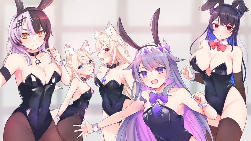 shiori novella, nerissa ravencroft, fuwawa abyssgard, mococo abyssgard, and koseki bijou (hololive and 1 more) drawn by hirasawa_izumi