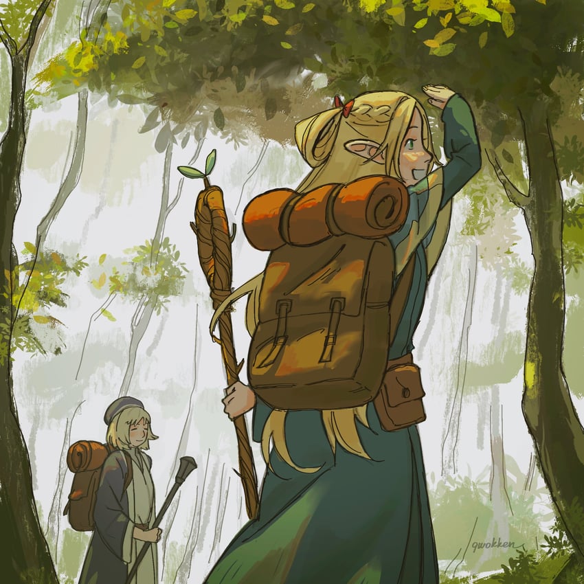 marcille donato and falin touden (dungeon meshi) drawn by qwokken