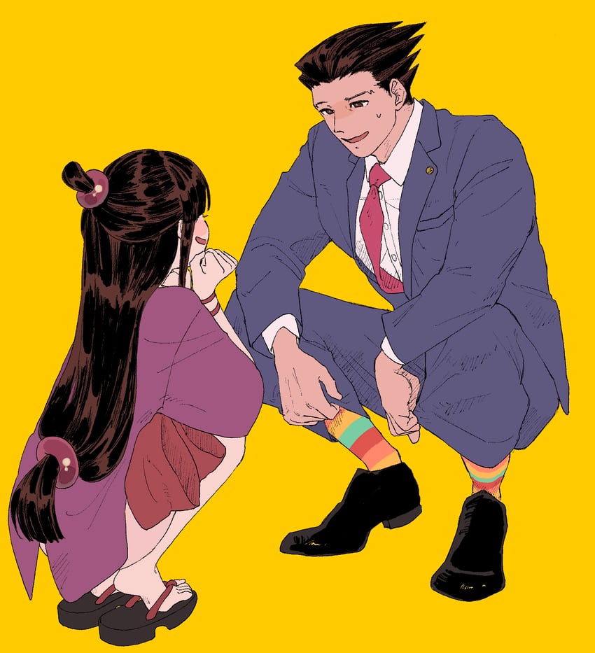 phoenix wright and maya fey (ace attorney) drawn by omen_hohoho