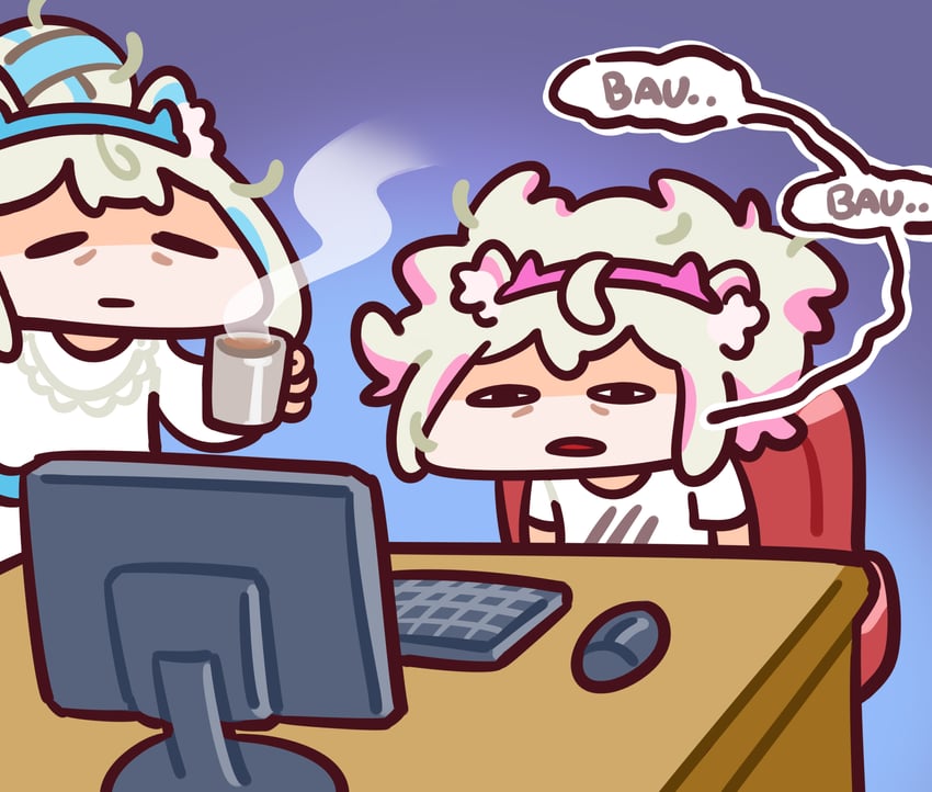 fuwawa abyssgard and mococo abyssgard (hololive and 1 more) drawn by keenbiscuit
