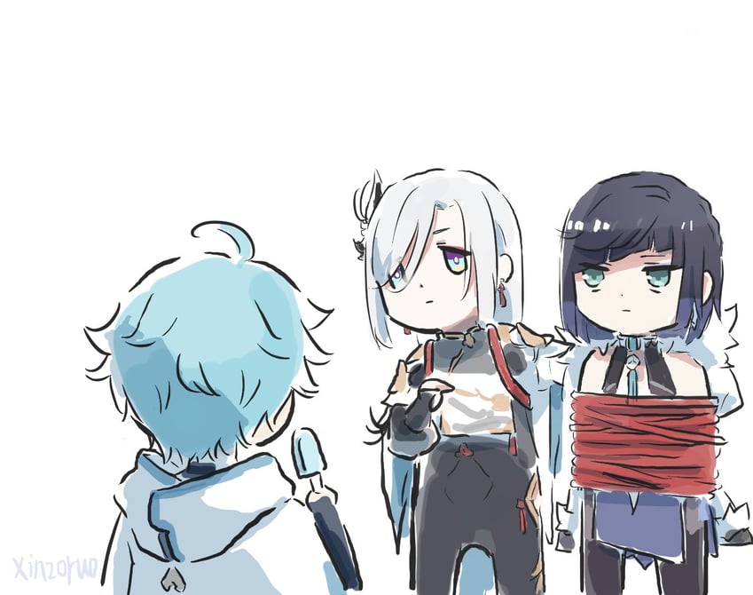 shenhe, yelan, and chongyun (genshin impact) drawn by xinzoruo