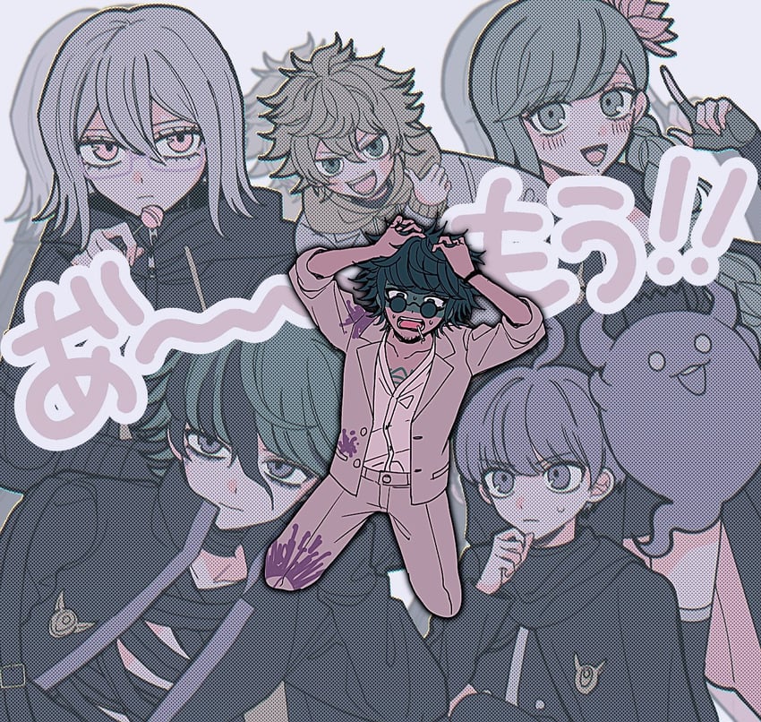 yuma kokohead, shinigami, halara nightmare, vivia twilight, desuhiko thunderbolt, and 2 more (master detective archives: rain code) drawn by pisapipi