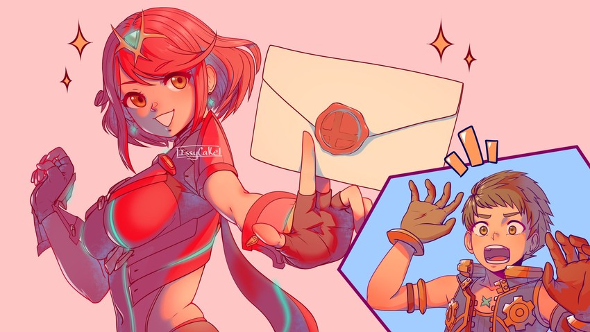 pyra and rex (xenoblade chronicles and 2 more) drawn by issycake