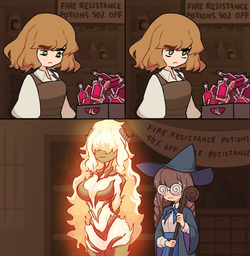 realda and flame atronach (original and 1 more) drawn by centurii-chan