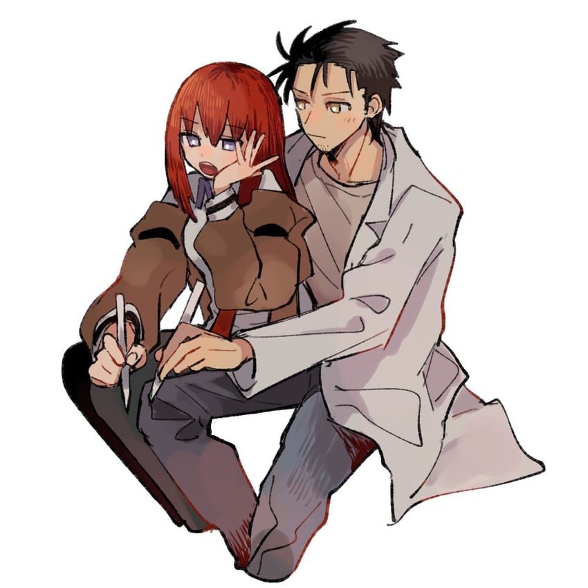 makise kurisu and okabe rintarou (science adventure and 1 more) drawn by suehiroch0