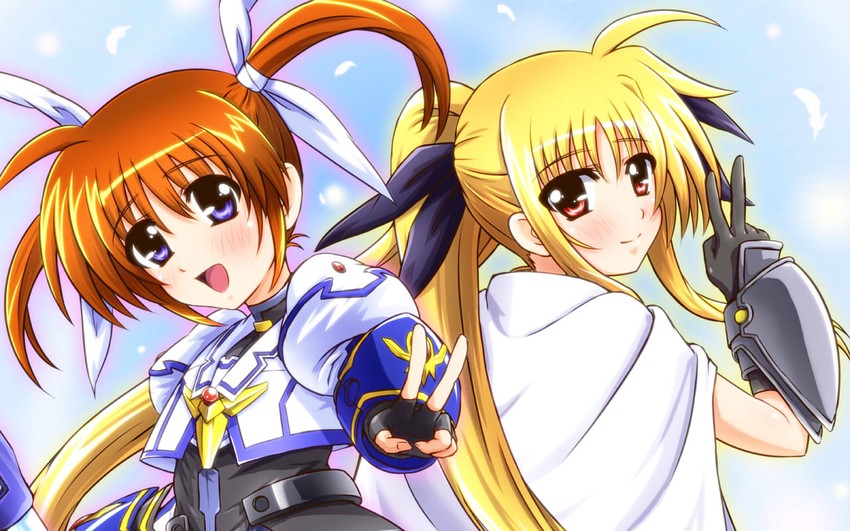 fate testarossa and takamachi nanoha (lyrical nanoha and 3 more) drawn by diesel-turbo