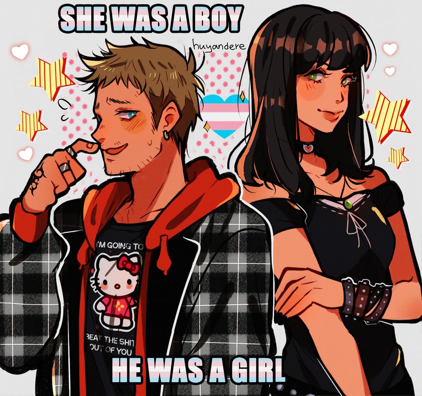 hello kitty, jesse pinkman, and jane margolis (sanrio and 3 more) drawn by huyandere