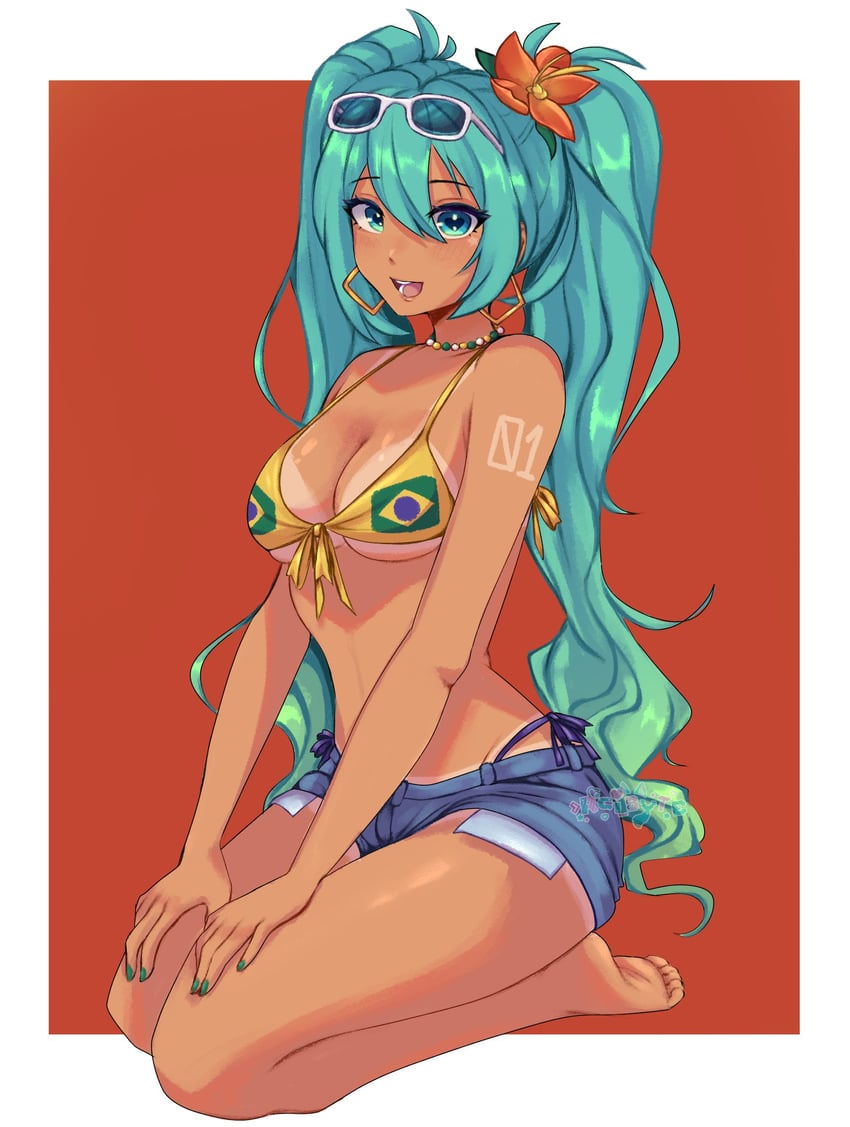 hatsune miku and brazilian miku (vocaloid) drawn by rai_byte_(artist)